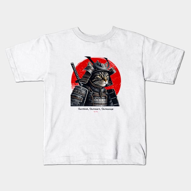 Warrior Cat Samurai Design with Sun Tzu Wisdom Kids T-Shirt by Malus Cattus